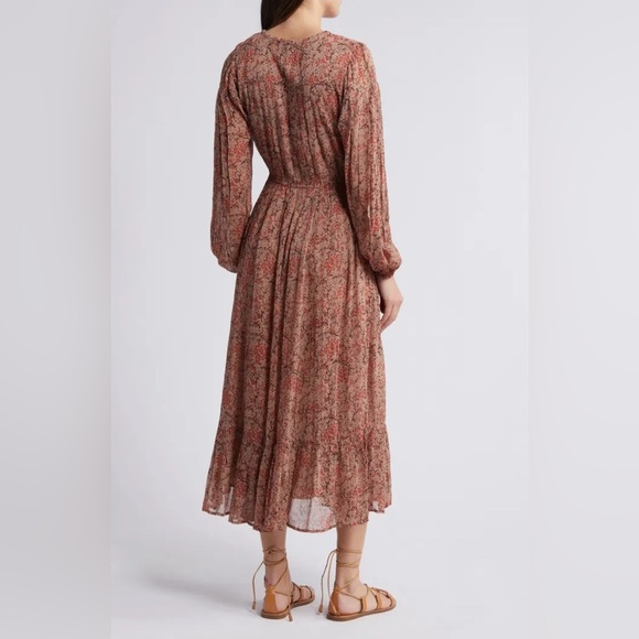 Cleobella Ophelia Floral Long Sleeve Crinkle Chiffon Midi Dress Size Medium - Picture 14 of 16